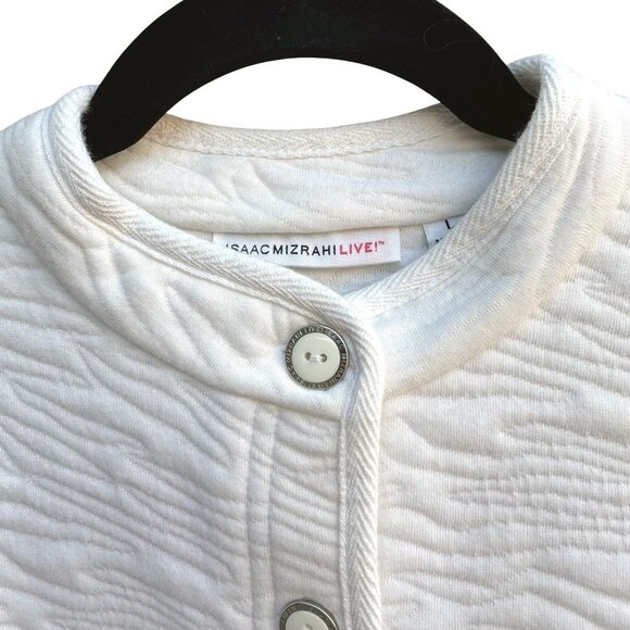 Isaac Mizrahi Live White Animal Texture Quilted Jacket Pockets Button-Up Front L - Picture 9 of 12